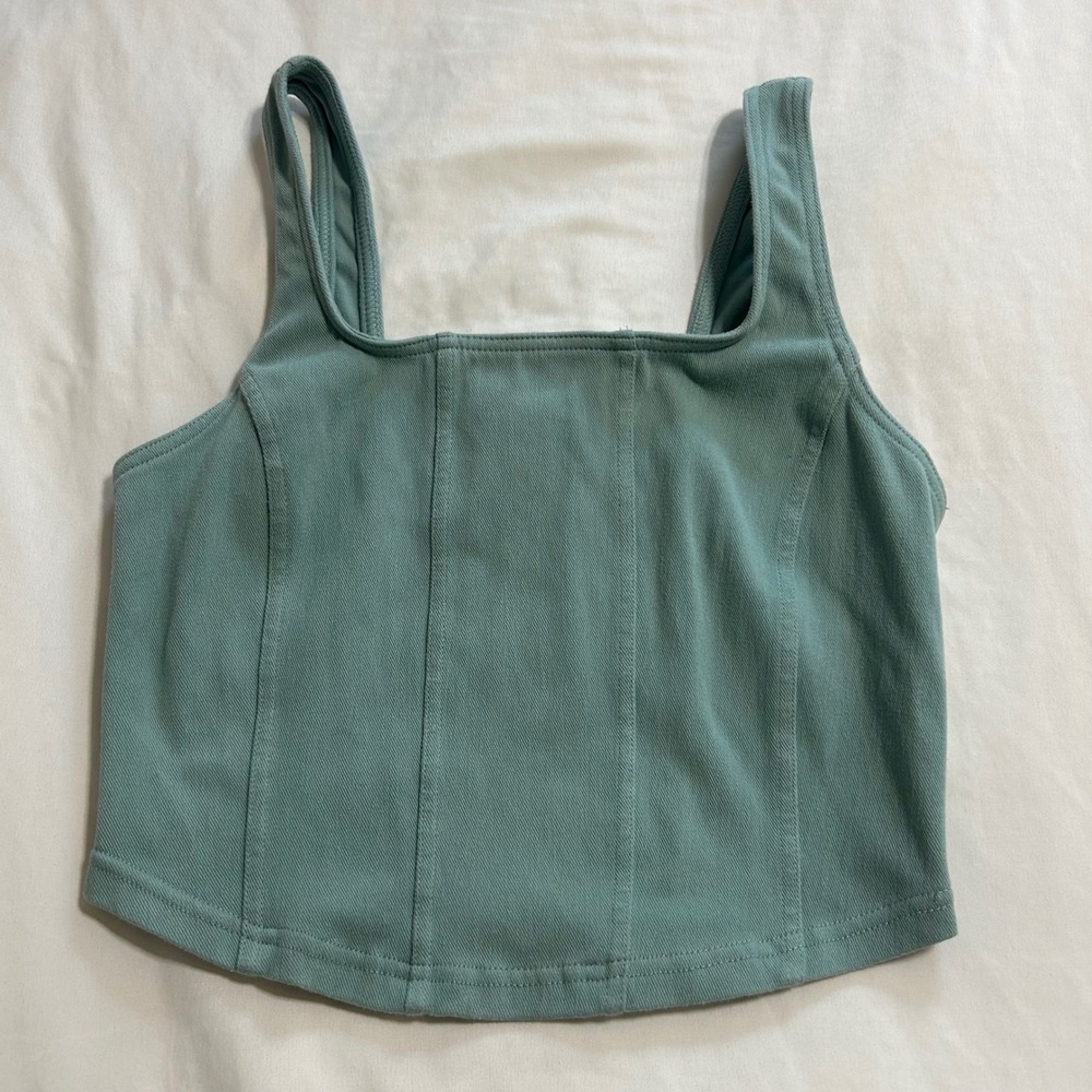 Rae Mode Womens Size Small Sage Green Corset Style Cropped Tank Top T9902PL